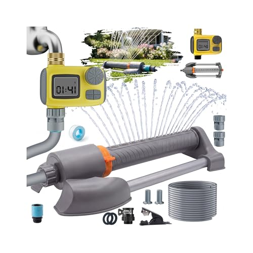 Deepoter Aspersor Oscilante Temporizador Riego 10m Manguera 3 en 1 Kit