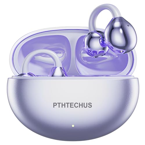 PTHTECHUS Auriculares Inalámbricos Bluetooth, Audifonos Deportivos de Clip para Oreja Ultraligeros, Micrófono ENC, 30H Reproducción, IPX5, Compatibles con iOS Android 5.4 Open-Ear (Morado Brillante)