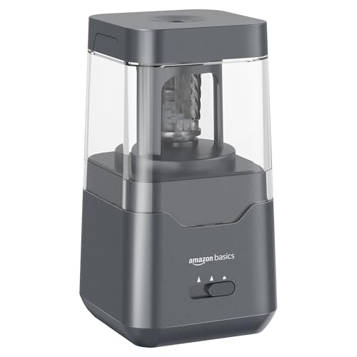 Amazon Basics Sacapuntas eléctrico portátil, hoja en espiral, parada automática, alimentado por batería/USB, Negro, 7.1 x 7.1 x 13.46 cm