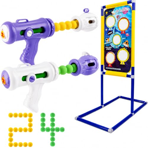 NATTHSWE Juego de Tiro al Blanco para Niños de 6 7 8 9 10+ Años Juego de Tiro al Blanco al Aire Libre con 2 Pistolas de Aire y 24 Bolas de Espuma para Niños Cumpleaños