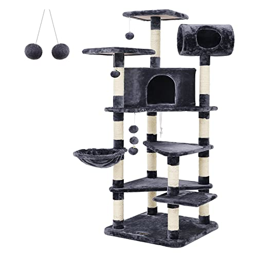 Feandrea Árbol para Gatos, Gran Rascador con Caseta, Plataformas Grandes