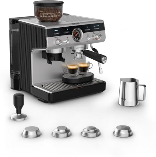 KRUPS Precision, Cafetera Espresso, Molinillo Integrado, Inox/Negro