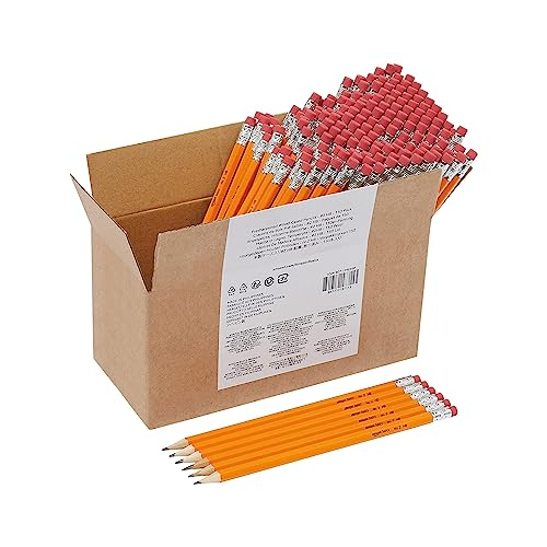Amazon Basics Lápices 2HB de grafito con recubrimiento de madera, preafilados, sin manchas, punta de goma de borrar, escuela, paquete de 150