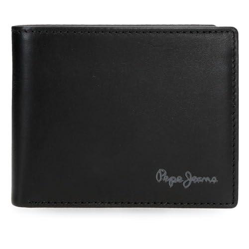 Pepe Jeans Luton Cartera Horizontal con Billetera Extraible Negro 11x8,5x1 cms Piel by Joumma Bags