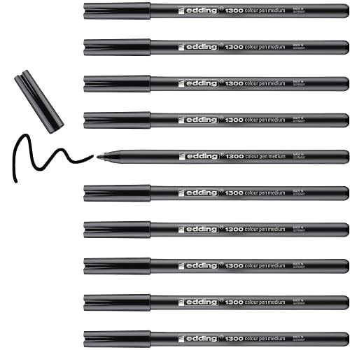 Edding 1300-001 - Caja con 10 Rotuladores con Punta de Fibra - 2mm - Negro
