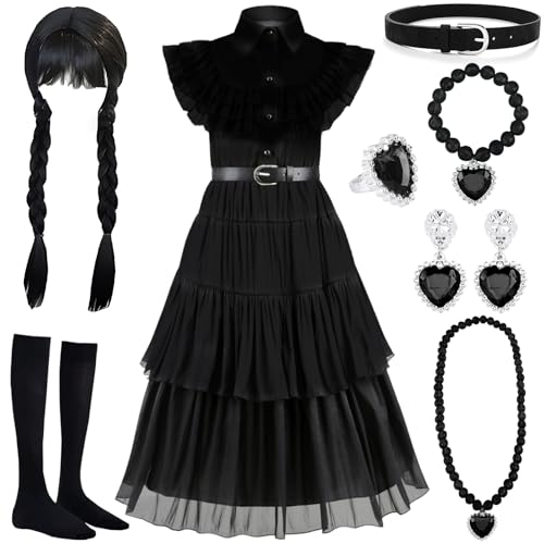 NCKIHRKK Disfraz Halloween para Niñas, Conjunto de Vestido Gótico Princesa