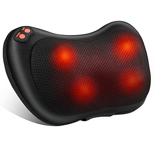 Brelley Masajeador, Cojín Masajeador Cervical y Espalda | Con Cabezal de Masaje Giratorio y FuncióN de Calor, Alivia el Dolor Muscular, Para Casa y Oficina
