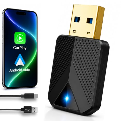 Premium Pro Adaptador USB CarPlay Inalámbrico, Receptor Auto iPhone, Conexión Automática Convierte Conexión por Cable a Inalámbrica para Coche, Android Auto 2 en 1, Compatible con iOS 10+ Android 11+
