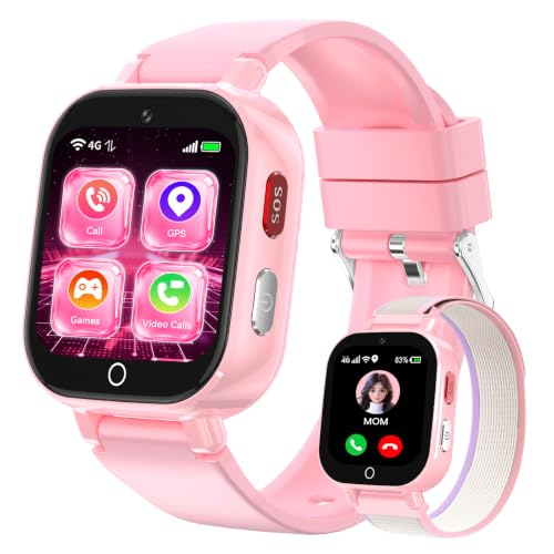Reloj Inteligente Niño, 4G Smartwatch Niños con GPS y Llamadas | SOS, Chat de Voz, Videollamada, WiFi, Modo Escuela, Podómetro, Regalo para Niñas Niños Comunion Navidad