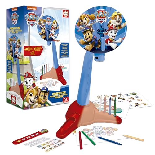 Educa - Proyector Dibujos Patrulla Canina | Proyector para Niños con 40 Diapositivas | Ceras de Colores y Lápiz | Proyector Infantil Paw Patrol | Juguete Creativo 5 años (20444)