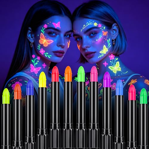 ZQEJEFD Pintura e Cara de Neón Brillante UV, 12 Ceras UV Fluorescente