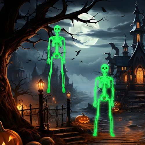 ZZXLOPEZ 2 Piezas Adorno de Esqueleto Fluorescente, Decoración de Halloween