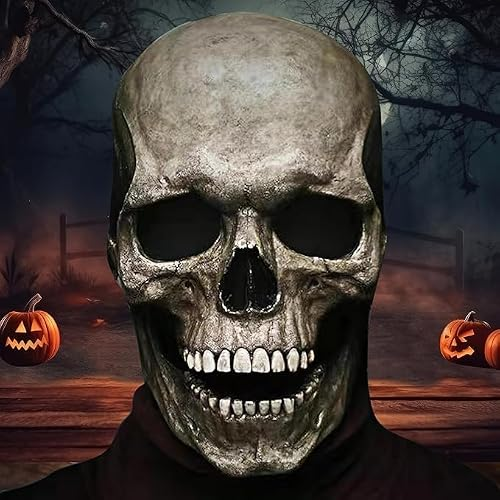 ZQEJEFD Máscara de Calavera de Halloween con Mandíbula Móvil, Máscara de Halloween, Máscara Espeluznante de Calavera de Halloween de Cabeza Completa, Decoración de Halloween para Cosplay, Carnaval