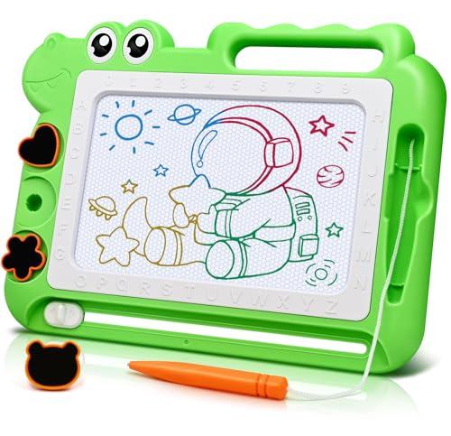 Dinosaurio Pizarra Magnética Infantil Juguetes 3 4 5 Años, Pizarra Magica Colorido Juegos Educativos Regalos para Niñas y Niños 3-5 Años, Viaje Juguetes con 4 áreas Color 3 Sellos 1 Bolígrafo, Verde