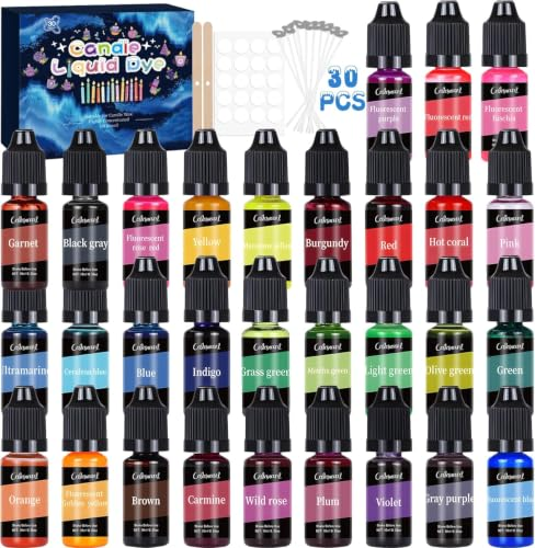 NCKIHRKK Tintes para Velas, 30 Colores x 10ml, Colorante Líquido para Cera