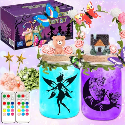VIPNAJI Juego de farolillos de hadas para niños 6-12, farolillo de hadas, juego de manualidades para niñas y niños, regalo para niñas, luz nocturna de tarro de cristal con mando a distancia