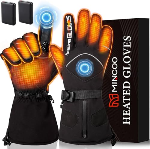 Mincoo Guantes calefactables para Mujer y Hombre con 2 baterías de 5 V 6000 mAh, 3 Niveles, Carga Tipo C, Impermeable, Pantalla táctil, para esquí, Senderismo, Ciclismo