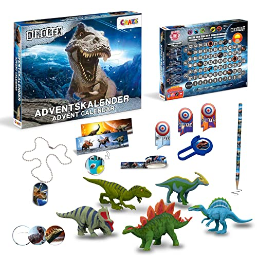 CRAZE Calendario De Adviento Con Juguetes, Calendario De dinosaurios De Juguete, Figuras De Dinosaurios Para Niños Con Sorpresas Y Regalos Para Navidad