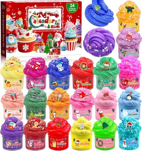 NEMMXUB Calendario de Adviento de Slime 2026 para niñas y niños,Calendario navideño de Slime con Cuenta Regresiva de 24 días,Calendario de Cuenta Regresiva de Navidad,Juguetes de Regalo Sorpresa